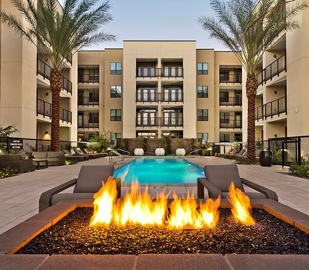 Citrine apartments for rent in Camelback, AZ features an outdoor lounge and fire pit